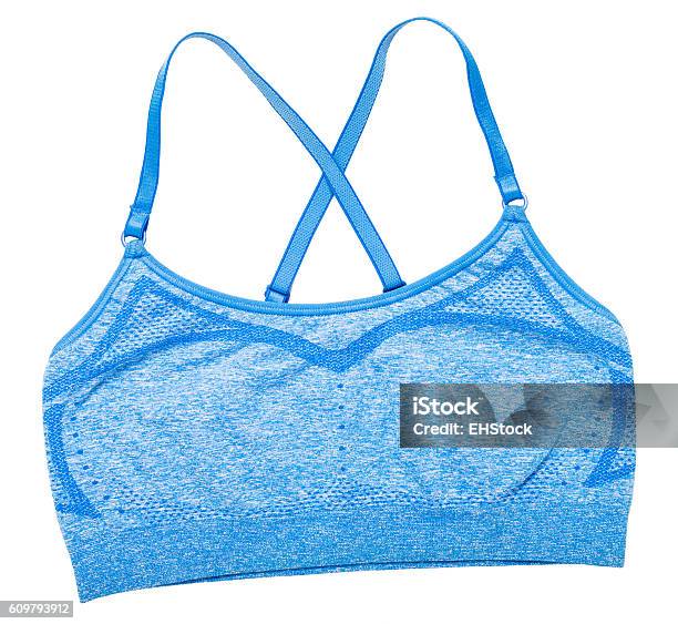 Blue Sports Bra On White Stock Photo - Download Image Now - White Background, Sports Bra, Bra