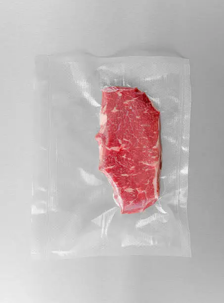 Vacuum sealed fresh rump steak for sous vide cooking