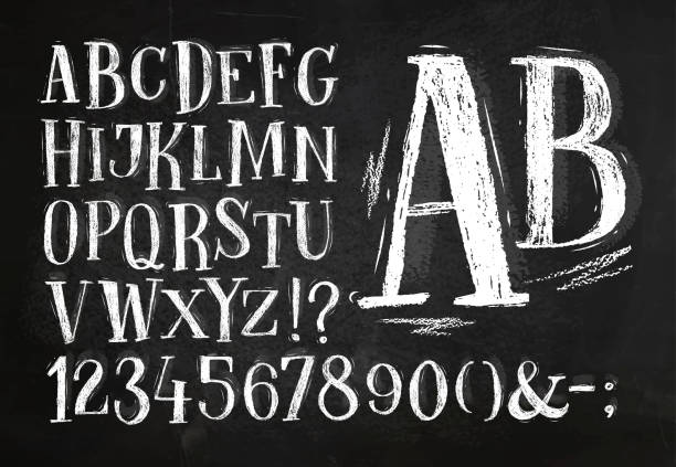 Pencil font alphabet Font pencil vintage hand drawn alphabet drawing with chalk on chalkboard background. chalk drawing stock illustrations