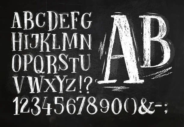 Pencil font alphabet Font pencil vintage hand drawn alphabet drawing with chalk on chalkboard background. writing on chalk board stock illustrations