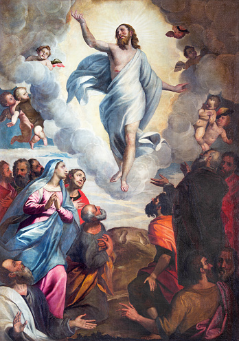 Brescia, Italy - May 22, 2016: Brescia - The painting Ascension of the Lord in church Chiesa di Santa Maria del Carmine by Bernardino Gandino (1587 - 1651).