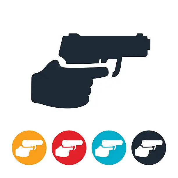 Vector illustration of Hand Holding Handgun Icon