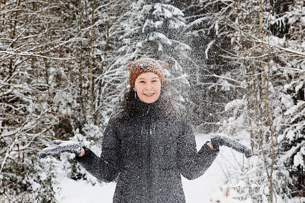 istock Girl playing with snow 609799128