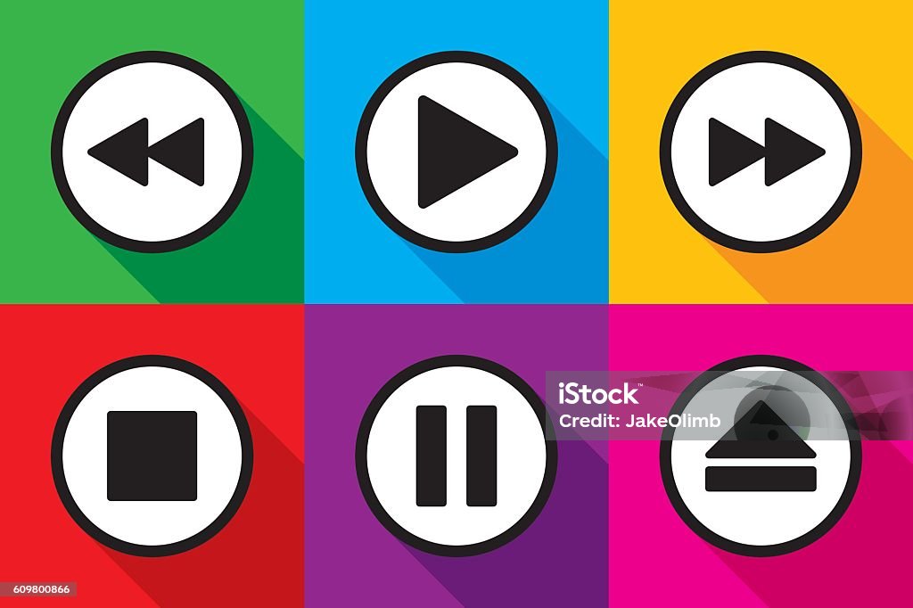 Video Playback Icons Set Vector illustration of video playback icons in flat style. Rewind Symbol stock vector