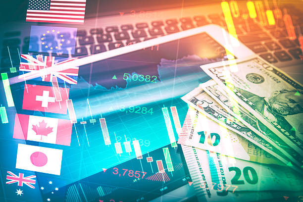 Forex Markets Currency Trading Concept. Forex Markets Currency Trading Global Economy Concept. United Kingdon Pund, European Euro, American and Canadian Dollar, Japanese Yen Currency currency exchange stock pictures, royalty-free photos & images