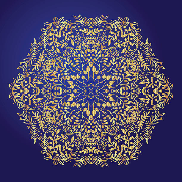 ilustrações, clipart, desenhos animados e ícones de mandala, amuleto. símbolo de ouro esotérico em um fundo azul. - tantric buddhism