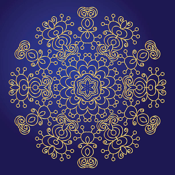 ilustrações, clipart, desenhos animados e ícones de mandala, amuleto. símbolo de ouro esotérico em um fundo azul. - tantric buddhism