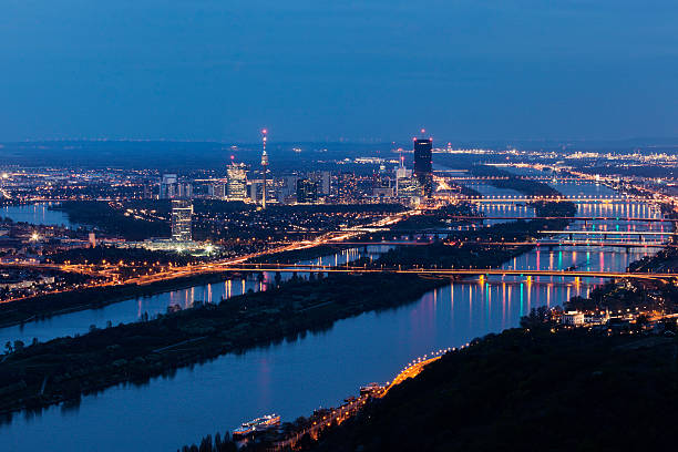 Skyline of Donau City - Vienna DC and bridges on Danube River Vienna, Austria.