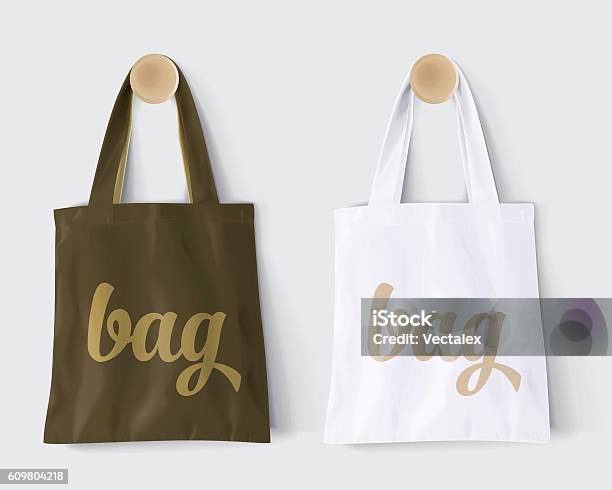Replaces Bag By Design And Change Colors Mockup Cotton Paper Bag Stock Illustration - Download Image Now