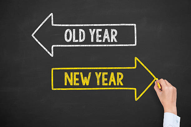 istock Old Year New Year on Chalkboard Background 609804628