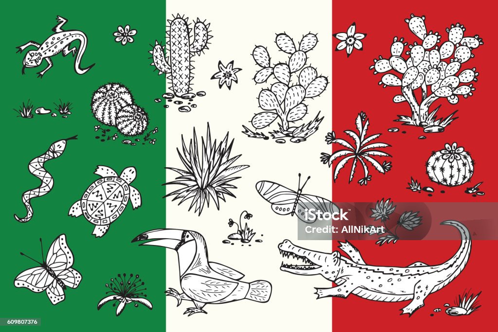 Nature Of Mexico Plants And Animals Mexican Flora And Fauna Stock  Illustration - Download Image Now - iStock