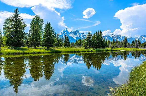 snake river at teton range - teton range grand teton national park mountain rural scene imagens e fotografias de stock