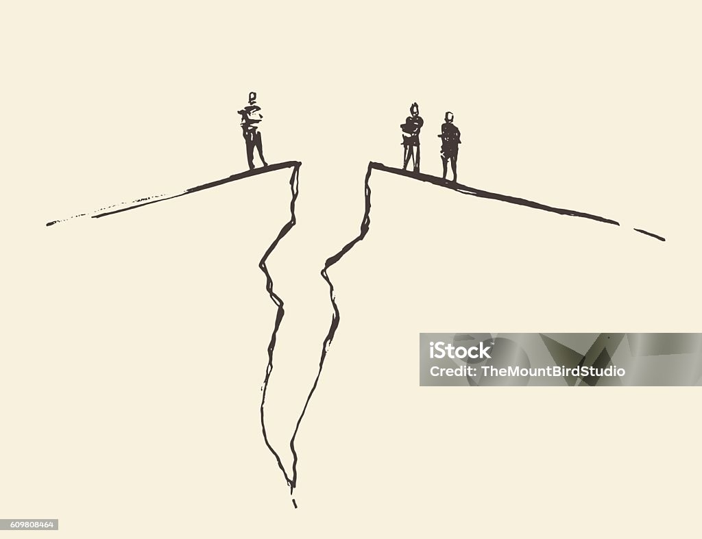 People standing cracked ground. Concept vector. People standing on cracked ground. Concept vector illustration, sketch Separation stock vector