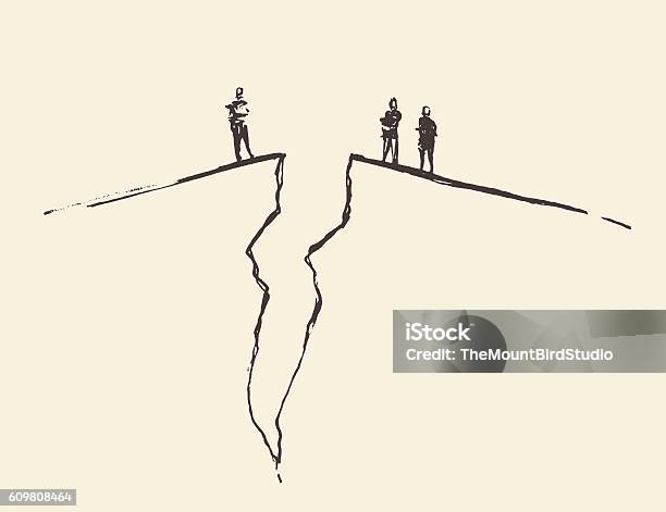 People Standing Cracked Ground Concept Vector Stock Illustration - Download Image Now - Separation, People, Concepts