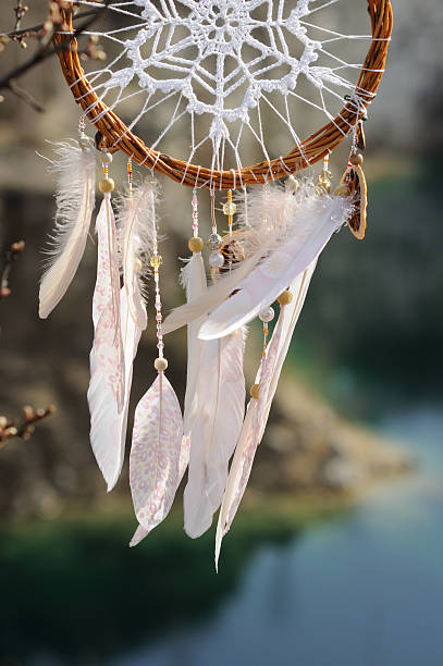 istock Handmade native american dream catcher on background of rocks an 609809372