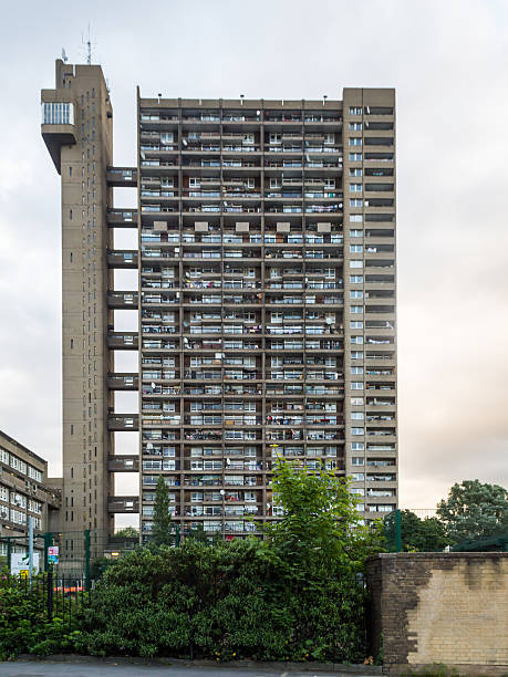 Trellick Tower London, England - June 21, 2016: The brutalist Trellick Tower council estate block of flats in North Kensington. trellick tower stock pictures, royalty-free photos & images
