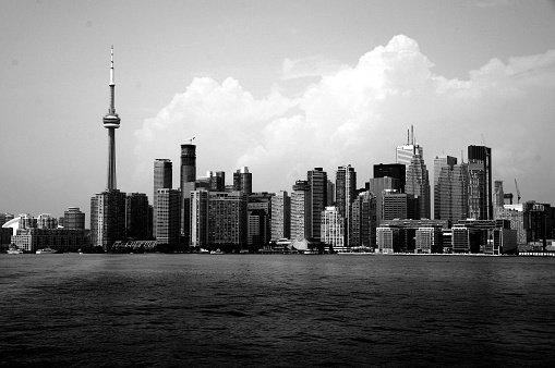 On the ferry to Ward's Island looking back at the Toronto Skyline on a beautiful summer day.