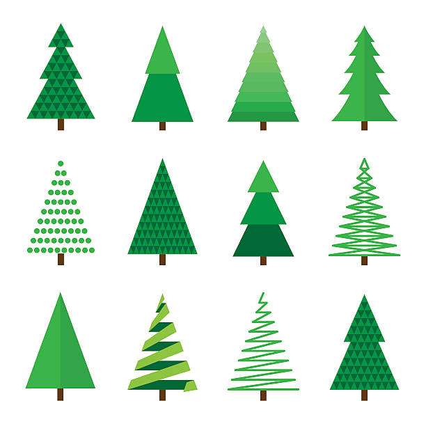 Christmas tree set vector art illustration