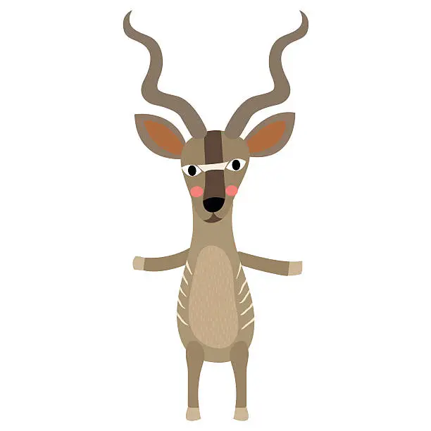 Vector illustration of Kudu standing on two legs animal cartoon character vector illustration.