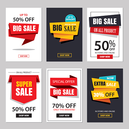 Set of sale website banner templates.Social media banners for online shopping. Vector illustrations for posters, email and newsletter designs, ads, promotional material.