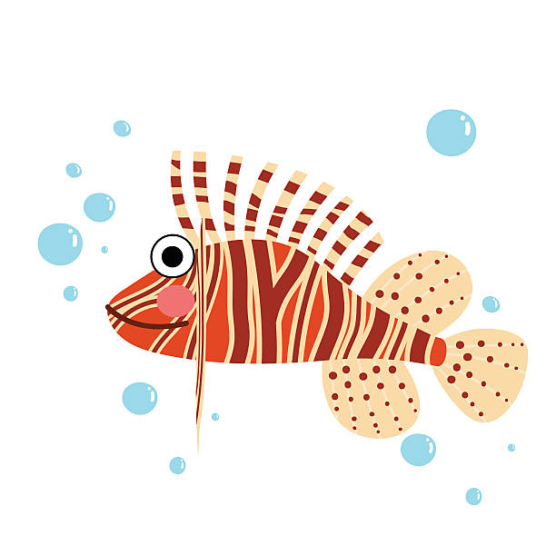 Lionfish side view animal cartoon character vector illustration. Lionfish side view animal cartoon character. Isolated on white background. Vector illustration. pterois radiata stock illustrations