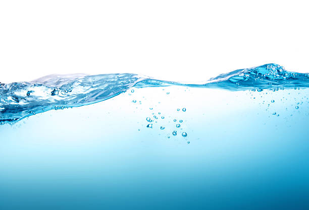istock Close up blue Water splash with bubbles on white background 609812394
