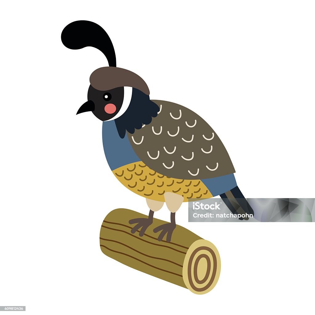 Quail Perching On Wood Log Animal Cartoon Character Vector Illustration  Stock Illustration - Download Image Now - iStock