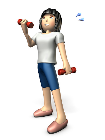 Young Asian women exercise with a dumbbell. 3D illustration, low angle view