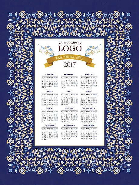 Vector illustration of Vector calendar for 2017, floral decor.