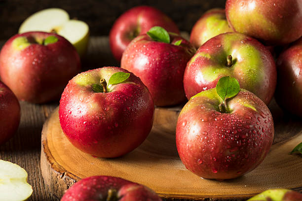 raw organic red mcintosh apples - macintosh apple imagens e fotografias de stock