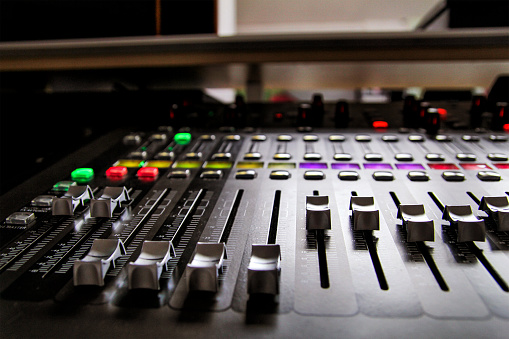 Professional music mixer studio, close-up