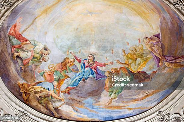 Brescia The Fresco Of Pentecost Stock Photo - Download Image Now - Pentecost - Religious Celebration, Apostle - Worshipper, Architecture