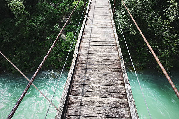 istock Wooden bridge over the mountain river 609826910