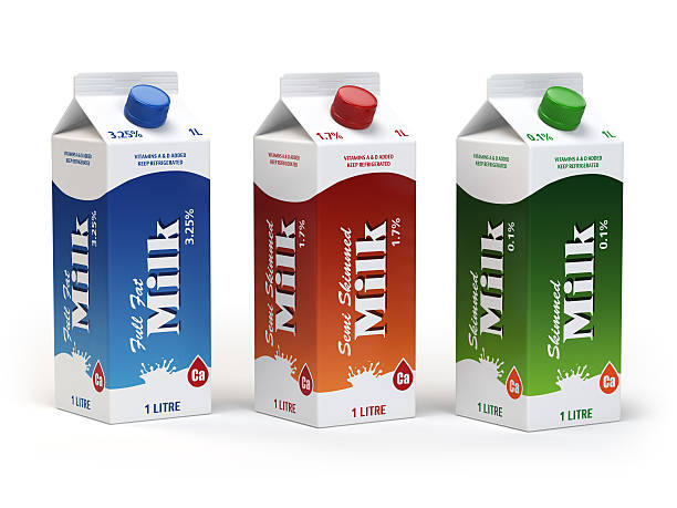 istock Milk carton packs isolated on white. Milk boxes. 609829370