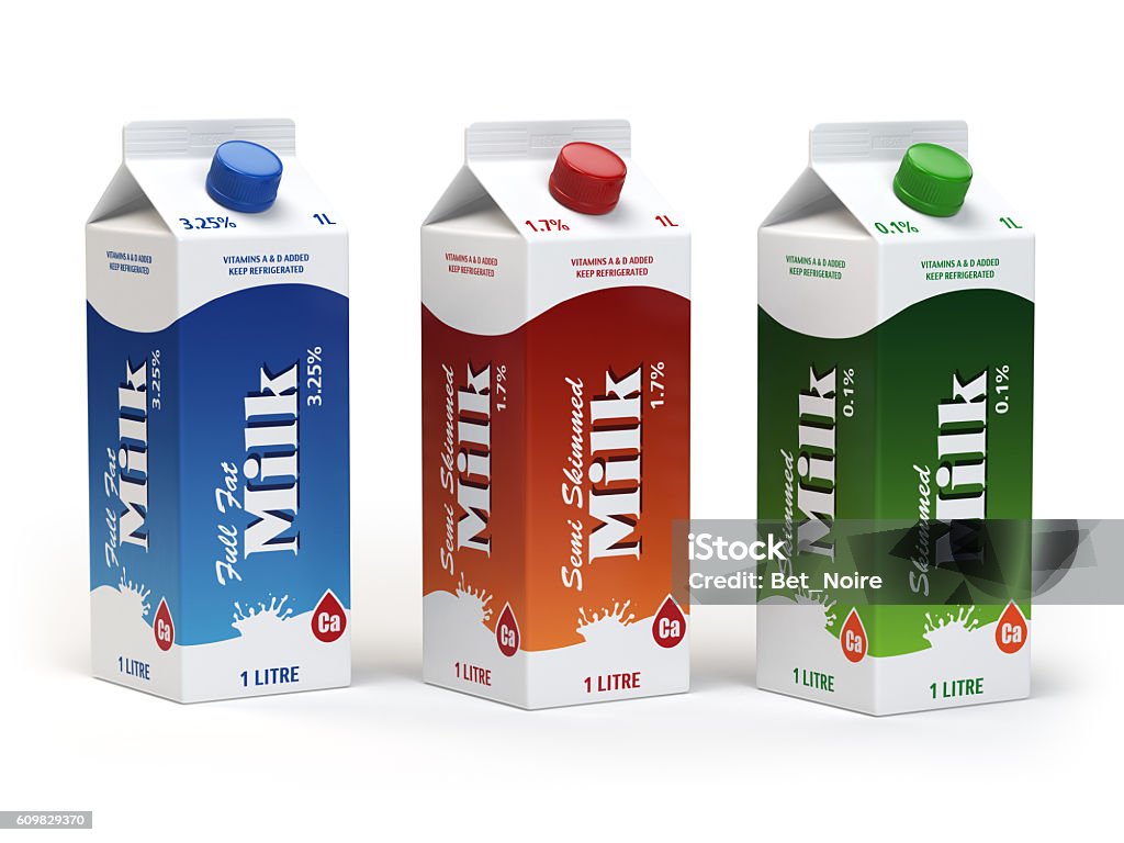 Milk carton packs isolated on white. Milk boxes. Milk carton packs isolated on white. Milk boxes. 3d illustration Milk Stock Photo