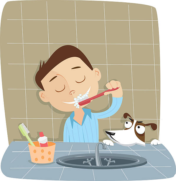 чистить щёткой  - brushing teeth stock illustrations