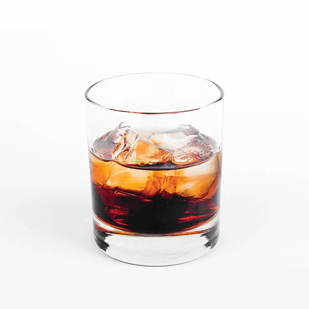 istock Black Russian vodka with ice in glass on white background 609831942