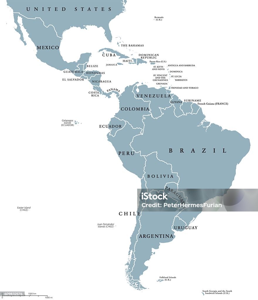 Carte politique des pays d’Amérique latine - clipart vectoriel de Carte libre de droits