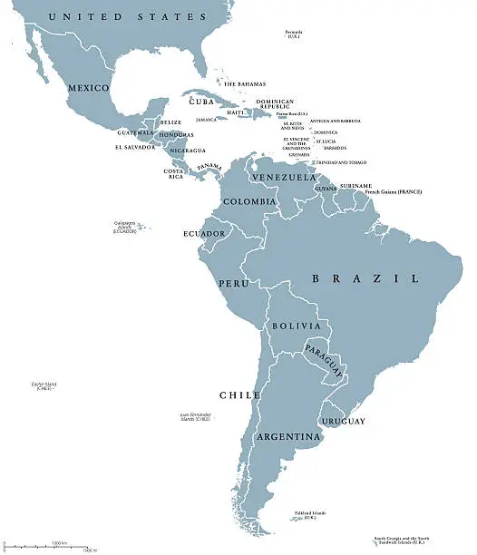 Vector illustration of Latin America countries political map