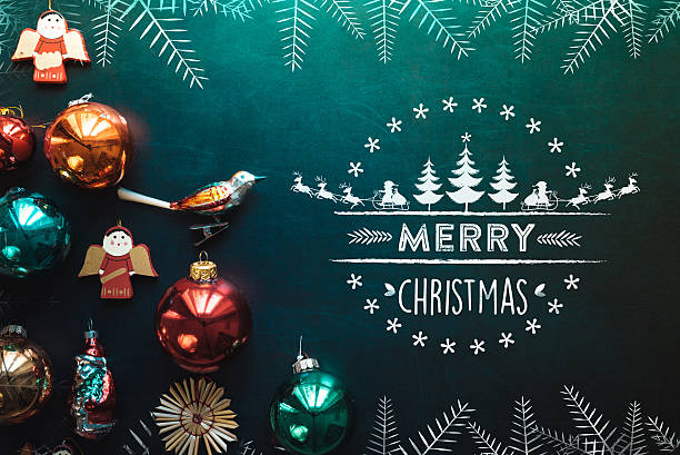 Christmas Collage With Decoration On Chalkboard And Line Illustration Stock  Photo - Download Image Now - iStock