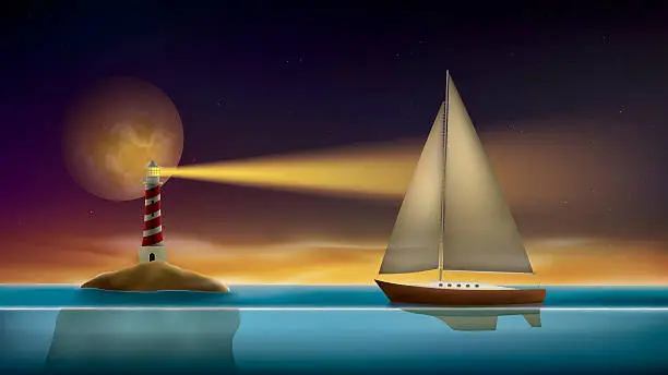 Vector illustration of Sailing at Night