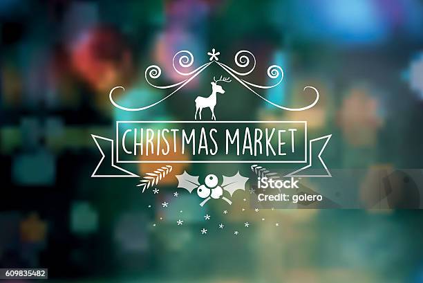 Weihnachtsmarkt Vintage Abzeichen Auf Verschwommenen Lichtern Stock Vektor Art und mehr Bilder von Christkindlmarkt