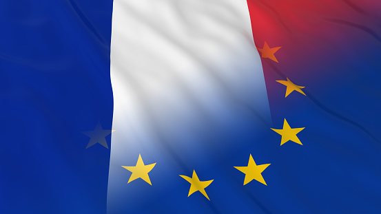 French and European Union Relations Concept - Merged Flags of France and the EU 3D Illustration