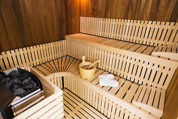 istock Traditional wooden sauna room 609836338