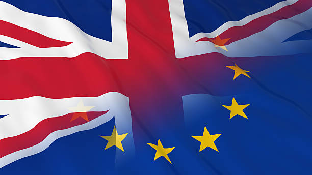 Merged Flags of Britain and the EU 3D Illustration stock photo