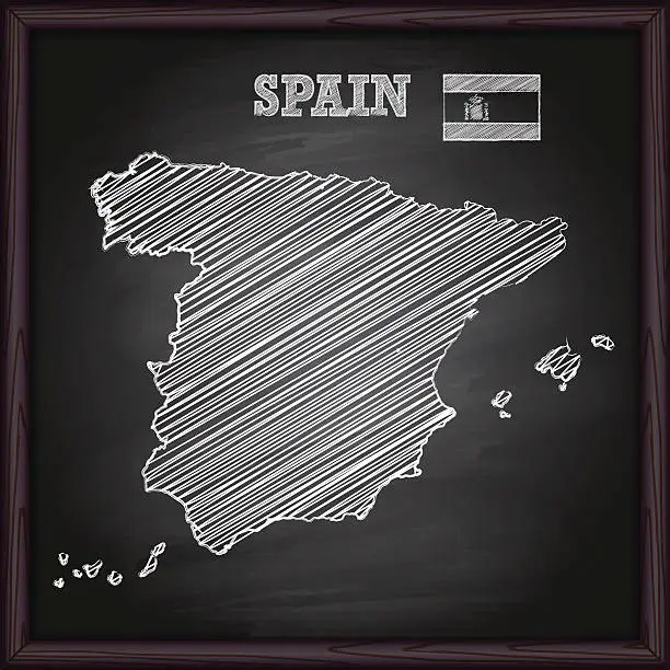 Vector illustration of Spain map on blackboard