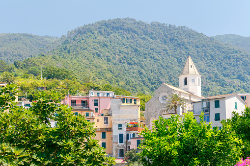 The picturesque view of the old village of Corniglia on a sunny day. Cinque Terre. Liguria.