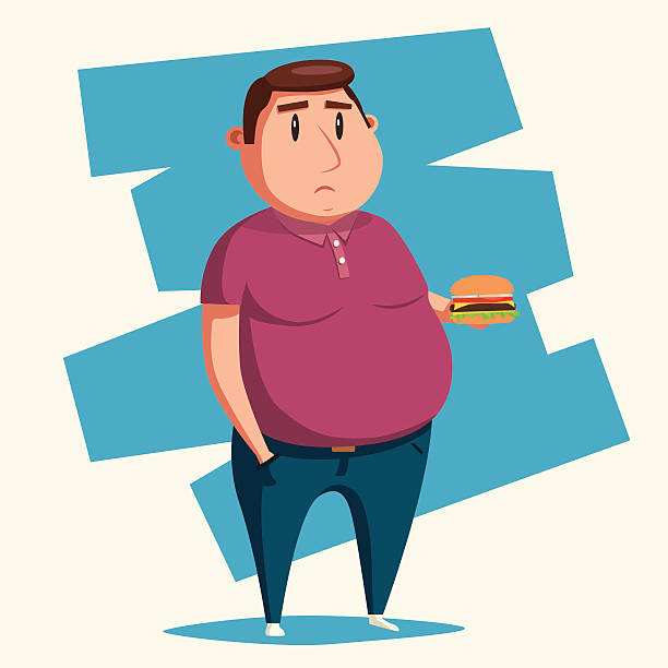 Fat Man With Burger Cartoon Vector Illustration Stock Illustration -  Download Image Now - Overweight, Fat - Nutrient, Men - iStock
