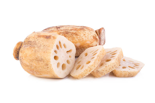 istock fresh lotus root with slices isolated on white background 609902882
