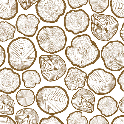 Wood ring saw cuts seamless pattern vector illustration